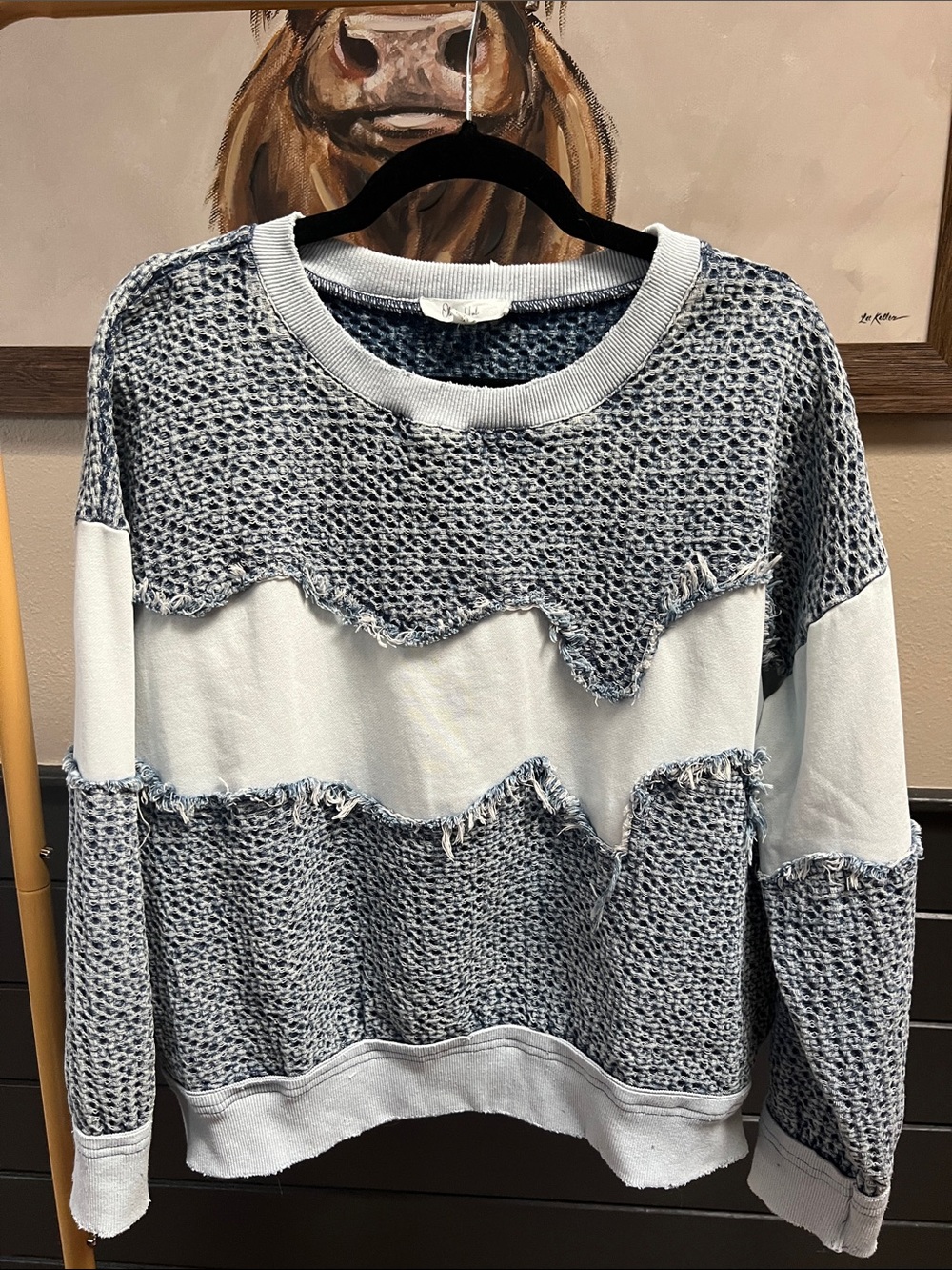 Oli & Hali Light Blue Textured Wave-Panel Crewneck Sweater